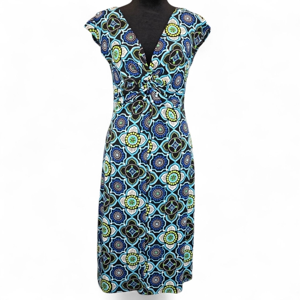 🌿 LIZZATTI Slinky Sleeveless Midi Dress Size 6 – Geometric Print Retro 90s Y2K